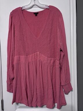 Torrid Smocked Babydoll Top Pink Boho Flowy Peplum Blouse Plus Size 4